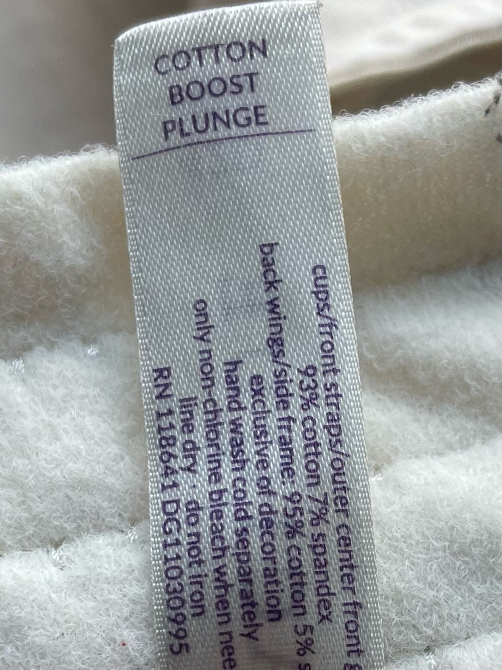 Cacique Lane Bryant Cotton Boost Plunge Bra Cream Lace Trim Size 42D - Picture 5 of 12